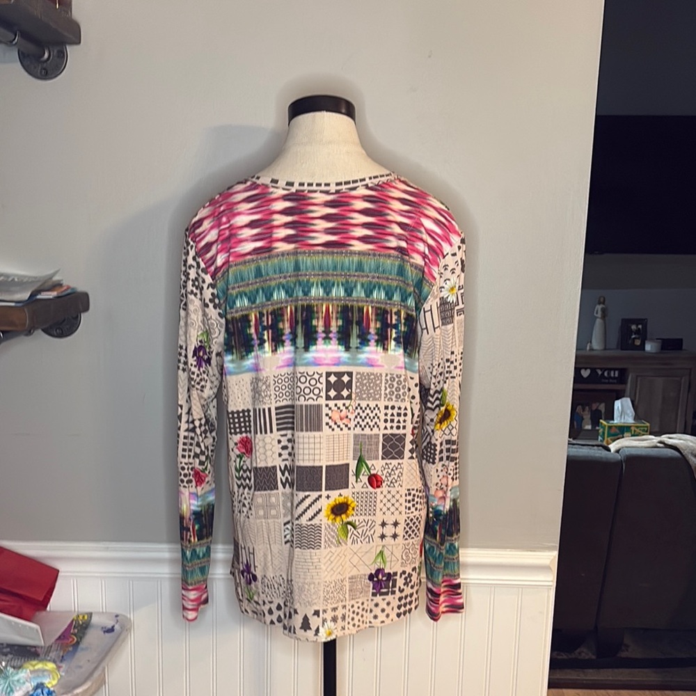 Johnny Was Pink and Cream Long Sleeve Tee - Picture 3 of 5